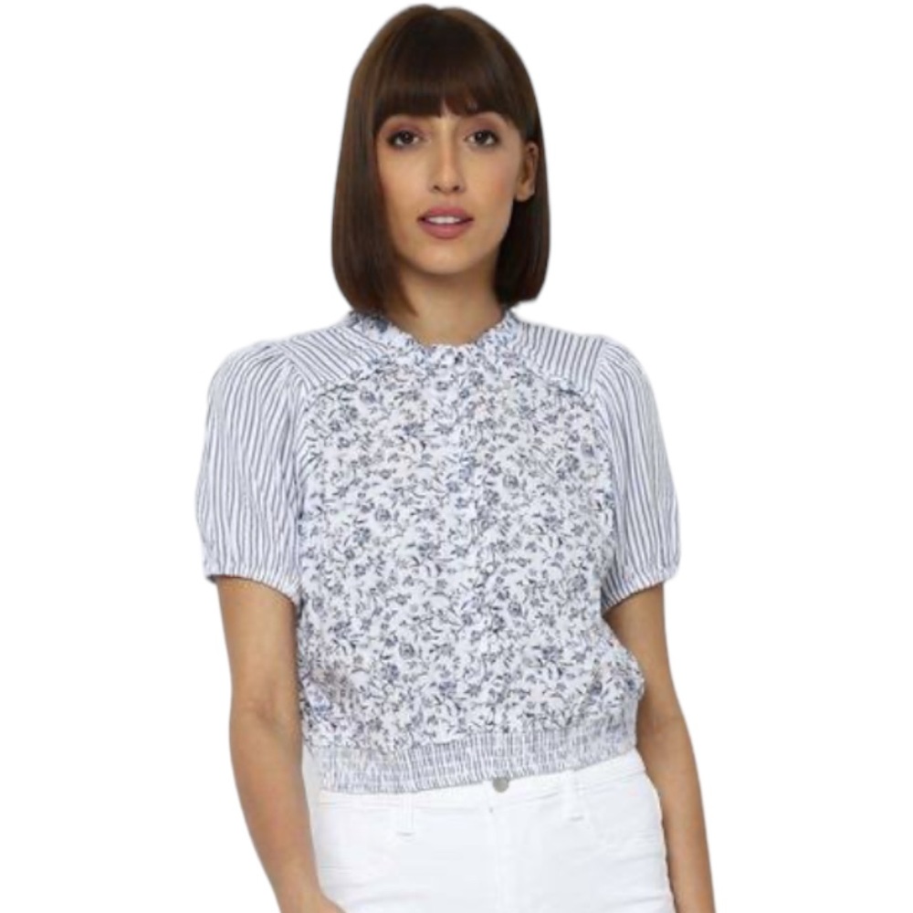 AMERICAN EAGLE OUTFITTERS Smocked Waist Top‎ | Blue & Cream | Size Large